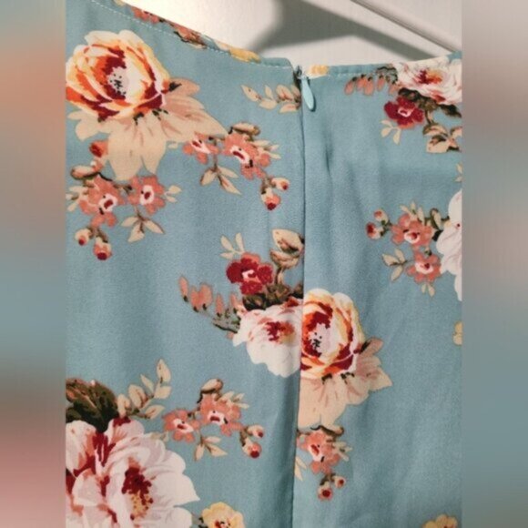 Lord & Taylor Blue Floral Wrap Side Tie Flutter Ruffle Cap Sleeve Mini Dress XS - Picture 11 of 16